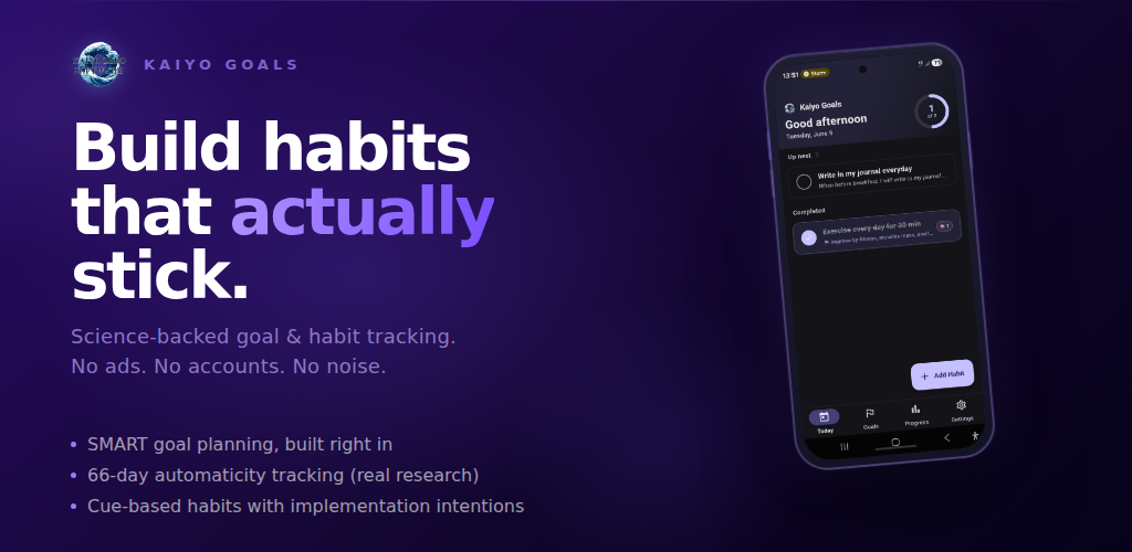 Kaiyo Goals science-based habit and goal tracker for Android